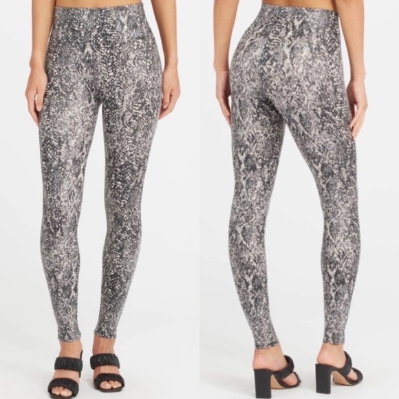NWT Spanx Faux Leather Snakeskin Shine High Waisted Leggings - Picture 1 of 9